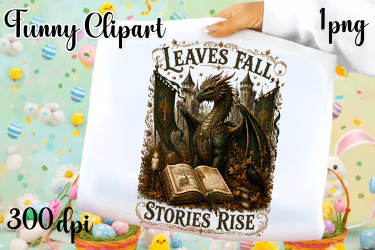 Vintage Fantasy Dragon Sublimation, Autumn Dragon Clipart