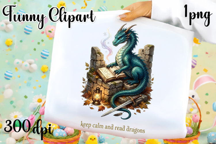 Vintage Fantasy Dragon Sublimation, Autumn Dragon Clipart