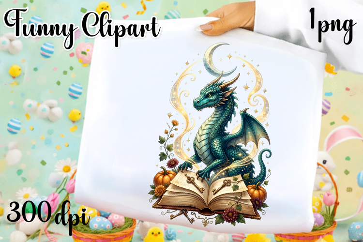 Vintage Fantasy Dragon Sublimation, Autumn Dragon Clipart