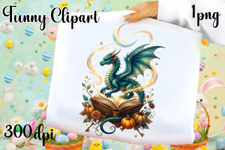 Vintage Fantasy Dragon Sublimation, Autumn Dragon Clipart