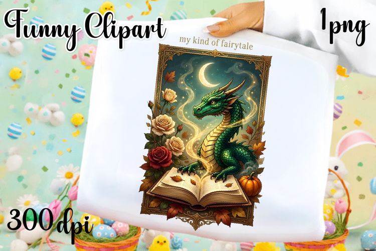 Vintage Fantasy Dragon Sublimation, Autumn Dragon Clipart