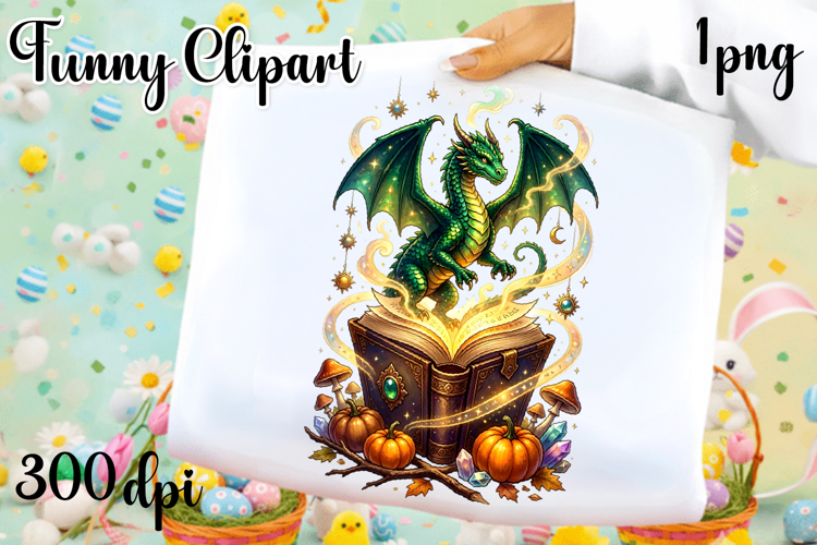 Vintage Fantasy Dragon Sublimation, Autumn Dragon Clipart