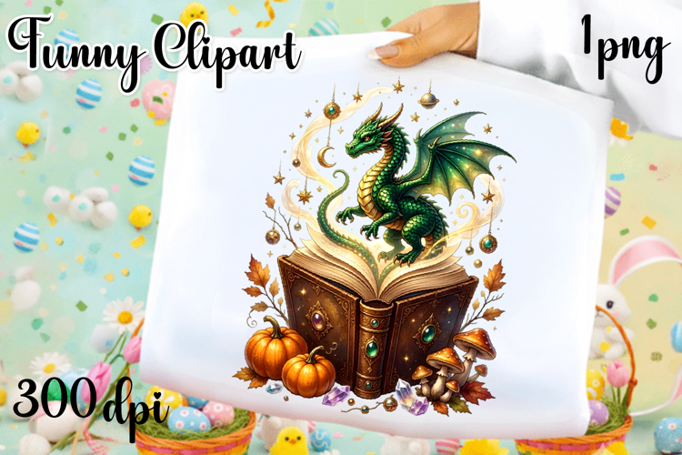 Vintage Fantasy Dragon Sublimation, Autumn Dragon Clipart