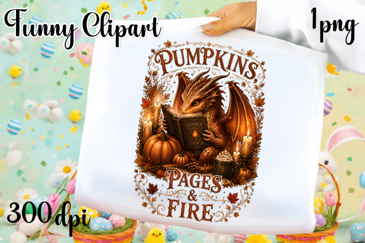 Vintage Fantasy Dragon Sublimation, Autumn Dragon Clipart
