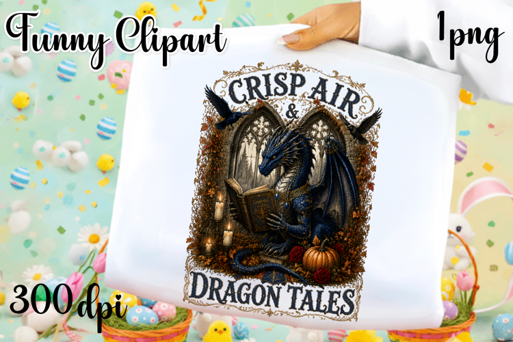 Vintage Fantasy Dragon Sublimation, Autumn Dragon Clipart