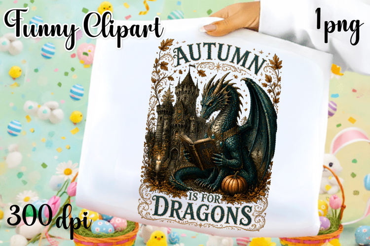 Vintage Fantasy Dragon Sublimation, Autumn Dragon Clipart