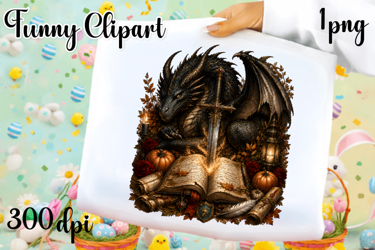 Vintage Fantasy Dragon Sublimation, Autumn Dragon Clipart