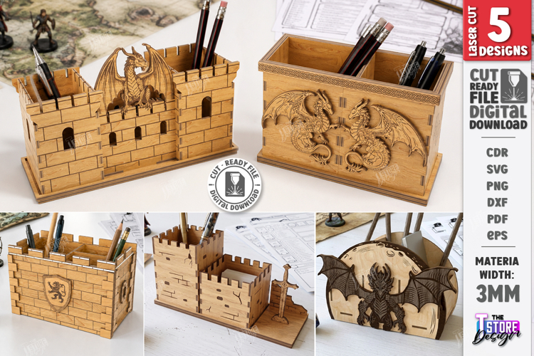 Dragon Desk Organizer Laser Cut Bundle | Pencil Holder | CNC