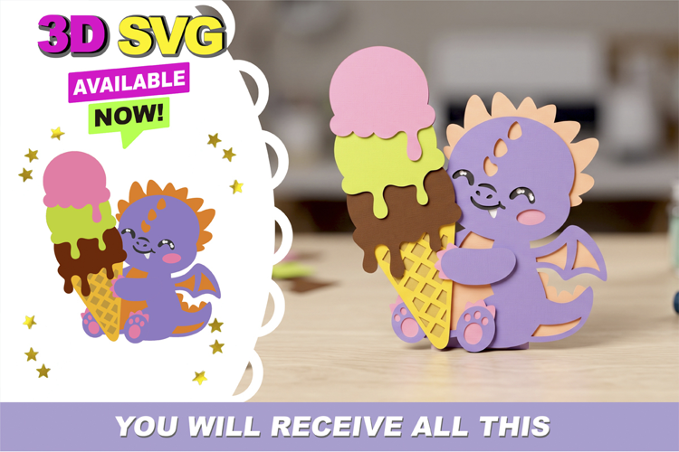 Cute Dragon Ice Cream 3D SVG
