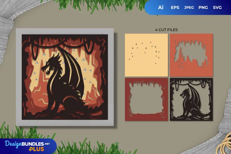 Dragon Waiting Inside a Cave 3D Shadow Box Layered Papercut