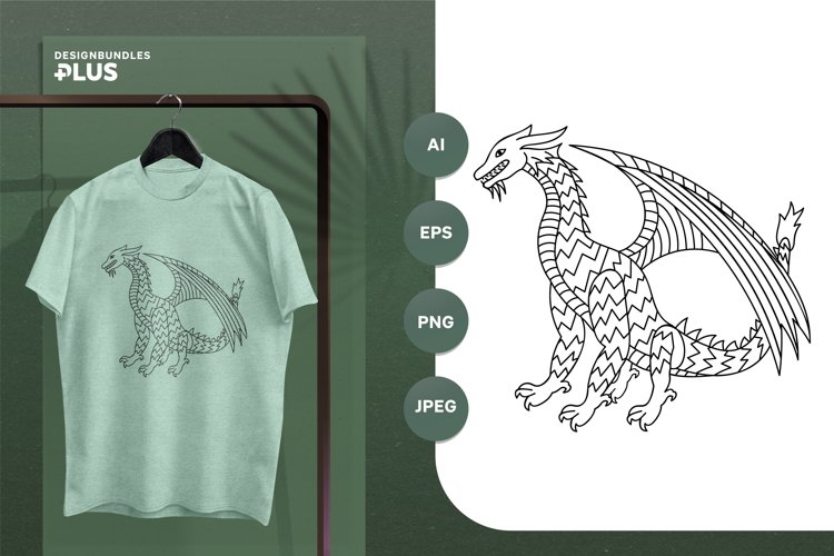 Sitting Dragon with Huge Wings and Scaly Skin Illustration