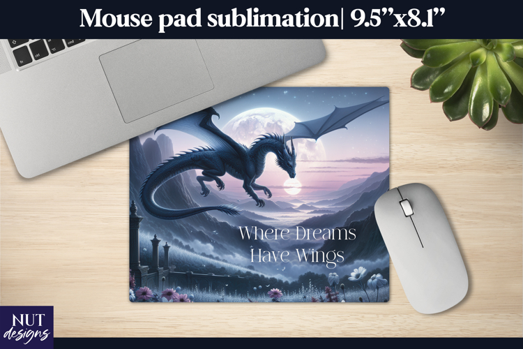 Fantasy dragon Mouse Pad When dreams have wings quote