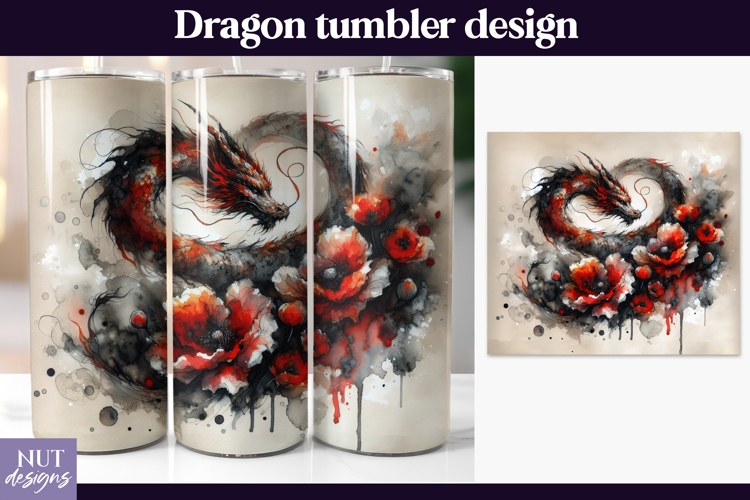 Floral Dragon Tumbler wrap Red dragon fantasy Tumbler 20oz