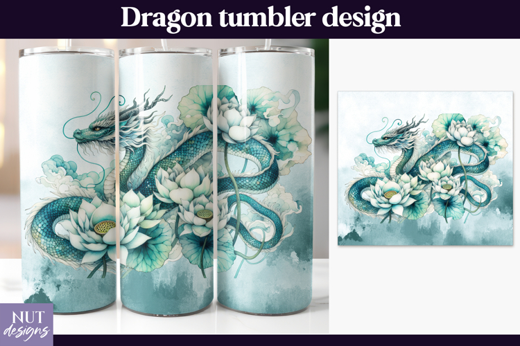 Floral Dragon Tumbler wrap Lotus Dragon fantasy Tumbler 20oz