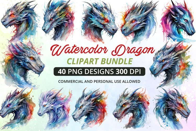 Watercolor Dragon Clipart Bundle