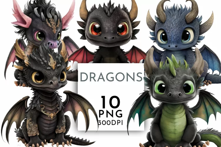 Cute Baby Dragons | Watercolor Clipart PNG