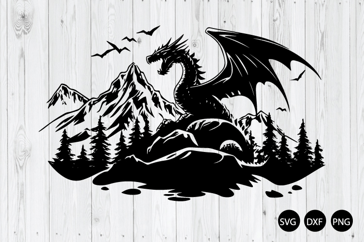 Dragon With Mountain Scene SVG, Fantasy Dragon SVG