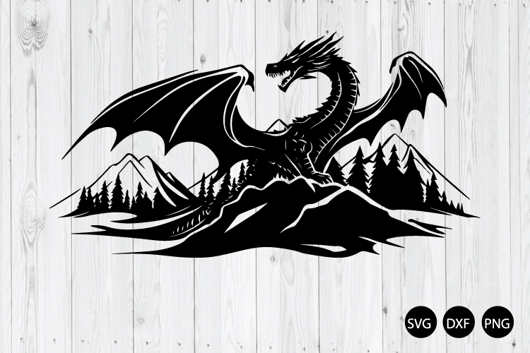 Dragon With Mountain Scene SVG, Fantasy Dragon SVG