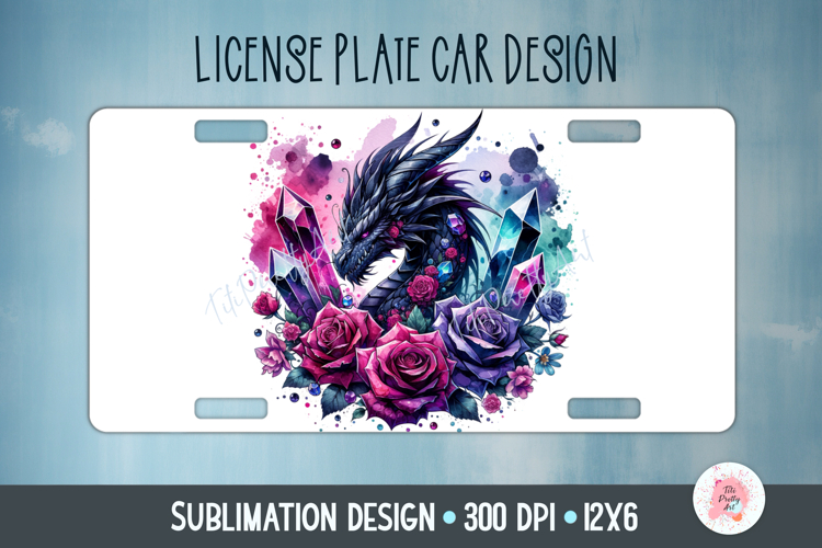 Dragon With Roses Car Plate Sublimation Design Png