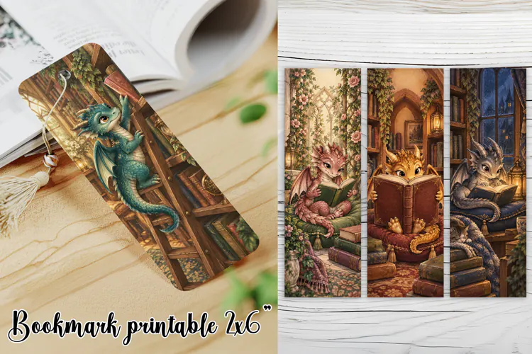 Cozy Reading Dragon Bookmark PNG