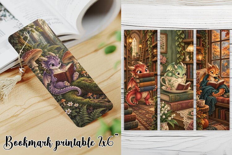 Cute Book Lover Dragon Bookmark PNG example image 1