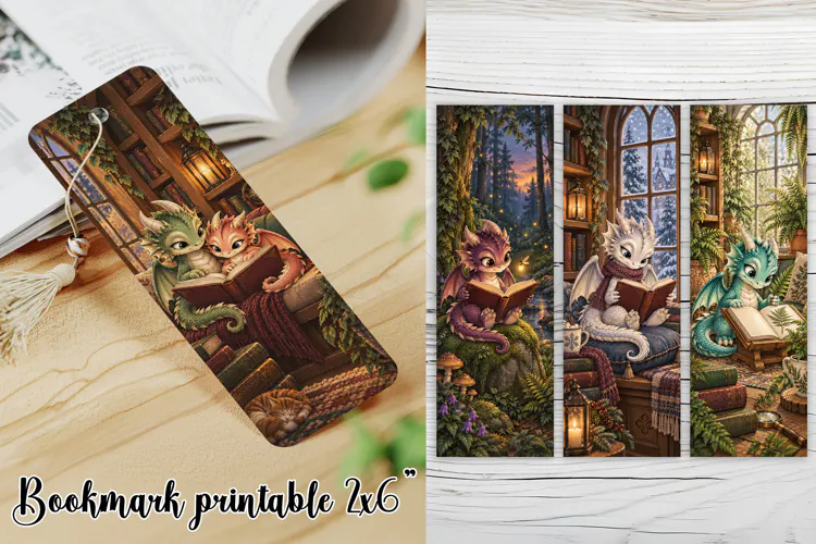 Magical Library Dragon Bookmark PNG
