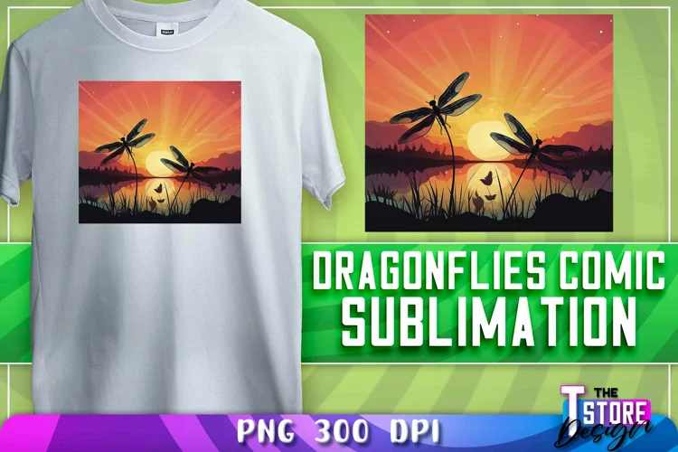 Dragonflies Comic Sublimation | T-Shirt Design | PNG File