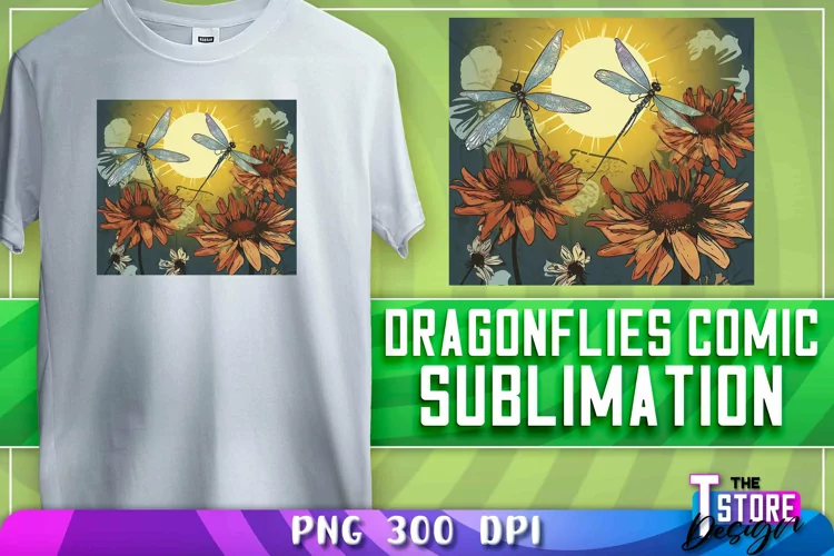 Dragonflies Comic Sublimation | T-Shirt Design | PNG File