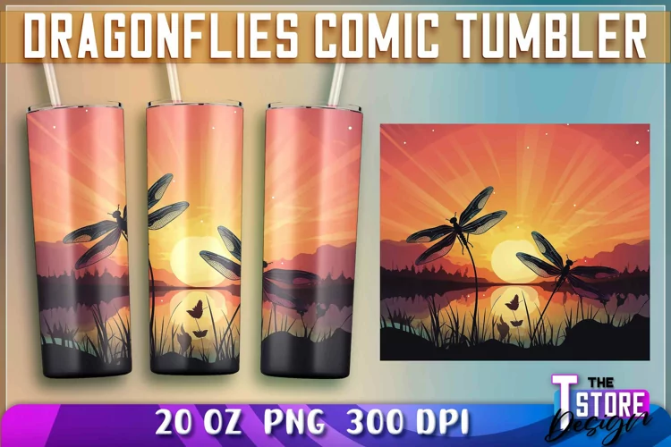 Dragonflies Comic Tumblers Wrap 20 oz. | PNG Sublimation