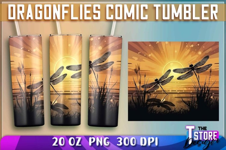 Dragonflies Comic Tumblers Wrap 20 oz. | PNG Sublimation example image 1