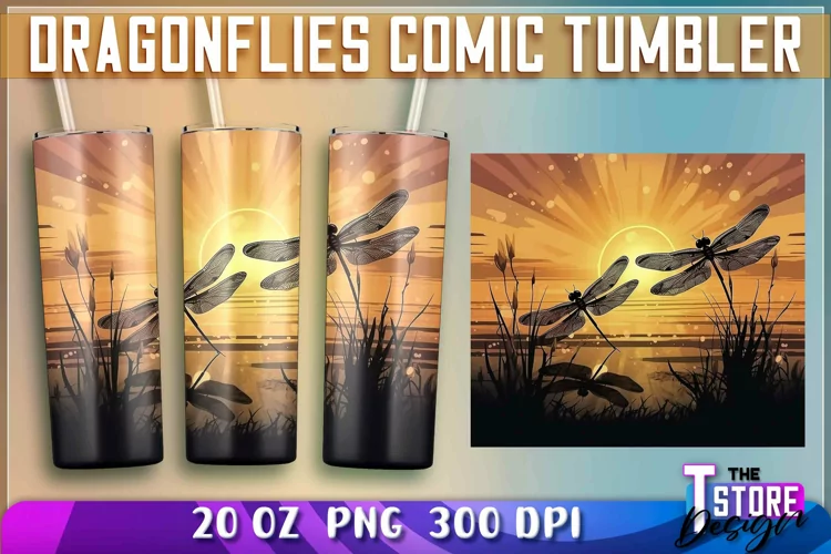 Dragonflies Comic Tumblers Wrap 20 oz. | PNG Sublimation