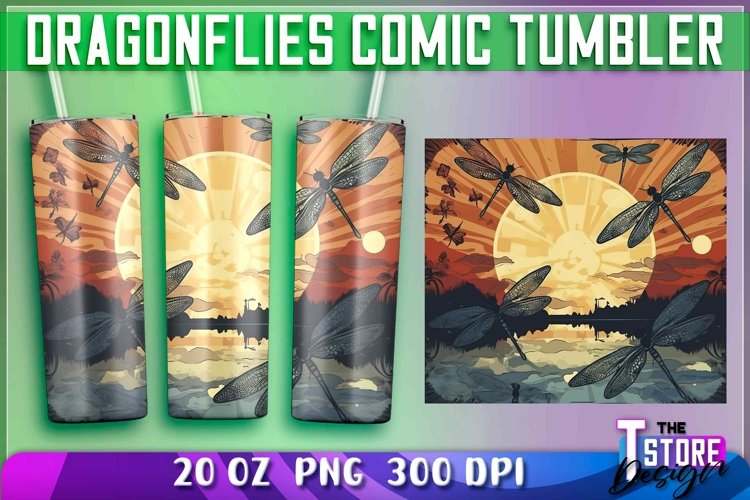 Dragonflies Comic Tumblers Wrap 20 oz. | PNG Sublimation example image 1