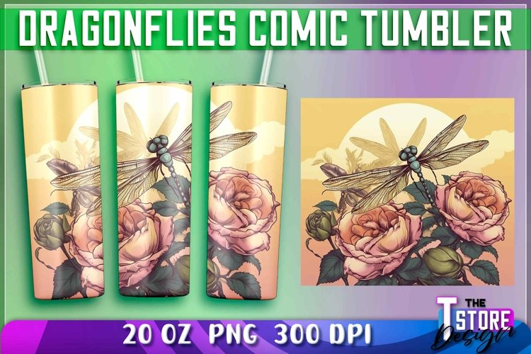 Dragonflies Comic Tumblers Wrap 20 oz. | PNG Sublimation example image 1