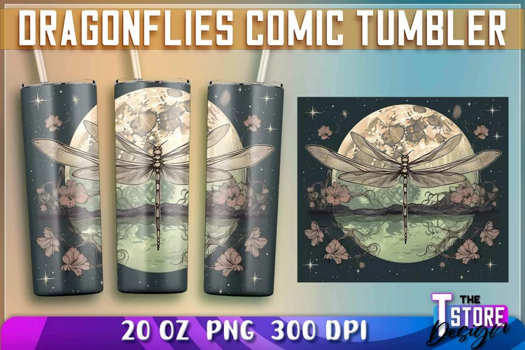 Dragonflies Comic Tumblers Wrap 20 oz. | PNG Sublimation