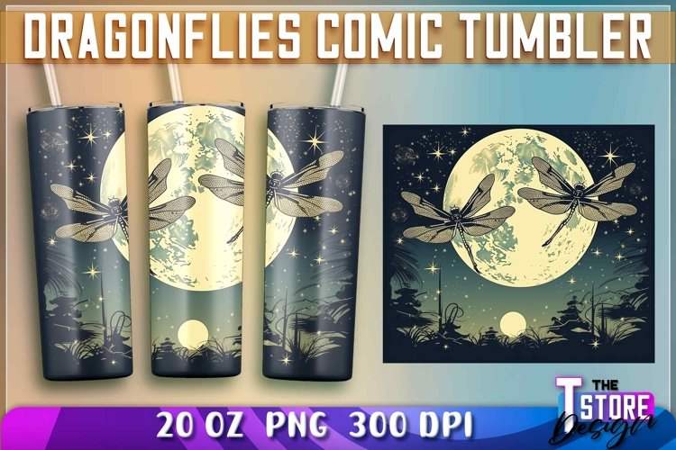 Dragonflies Comic Tumblers Wrap 20 oz. | PNG Sublimation example image 1
