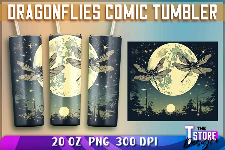Dragonflies Comic Tumblers Wrap 20 oz. | PNG Sublimation