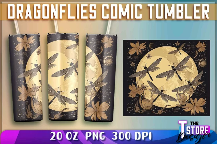 Dragonflies Comic Tumblers Wrap 20 oz. | PNG Sublimation