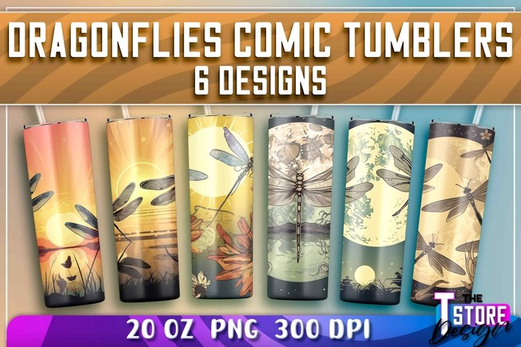 Dragonflies Comic Tumblers Wrap 20 oz. | PNG Sublimation