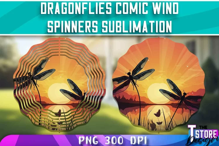Dragonflies Comic Wind Spinners Sublimation | PNG Design