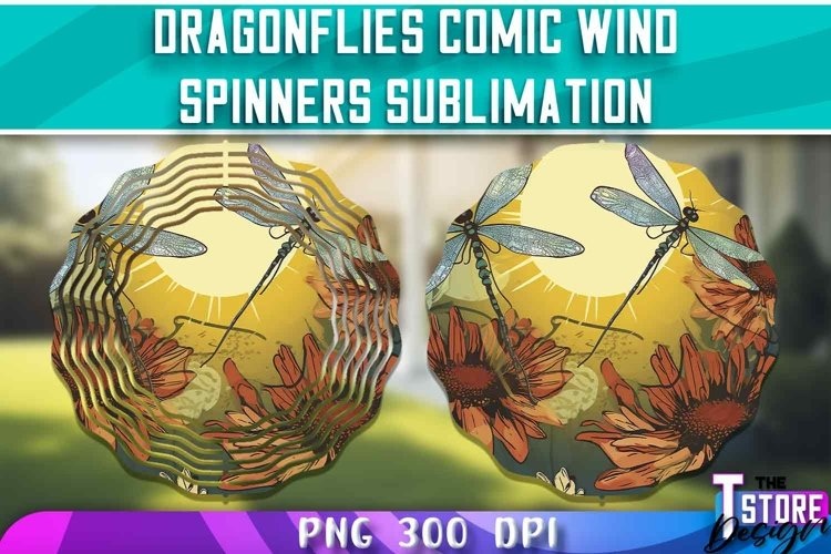 Dragonflies Comic Wind Spinners Sublimation | PNG Design example image 1