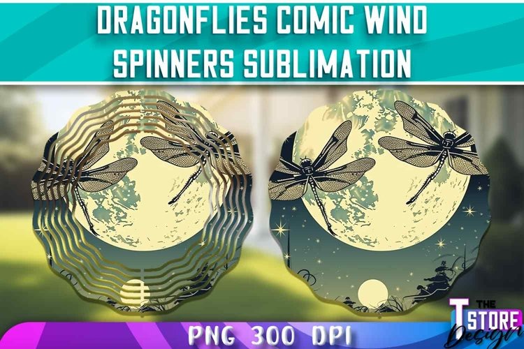 Dragonflies Comic Wind Spinners Sublimation | PNG Design example image 1