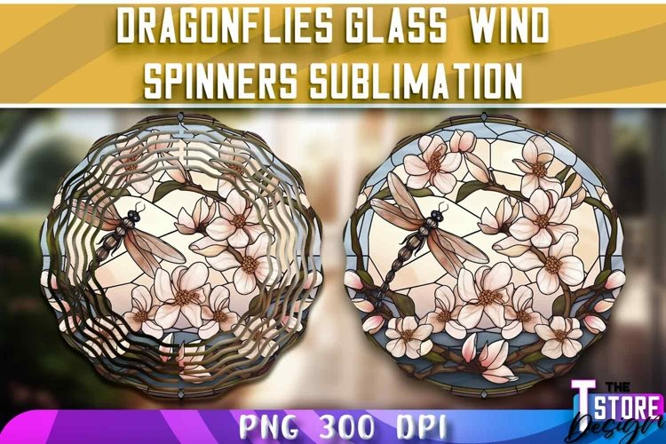 Dragonflies Stained Glass Wind Spinners Sublimation | PNG
