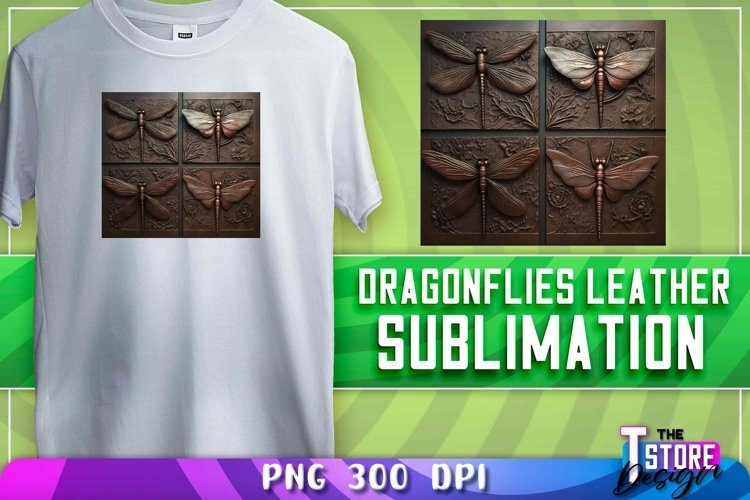 Dragonflies Leather Sublimation | T-Shirt Design | PNG File example image 1