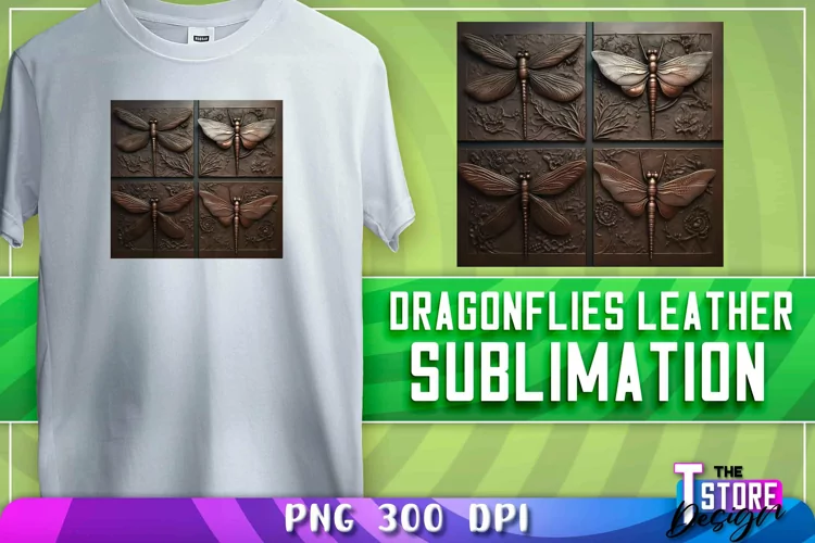 Dragonflies Leather Sublimation | T-Shirt Design | PNG File