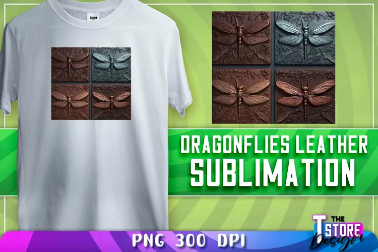 Dragonflies Leather Sublimation | T-Shirt Design | PNG File