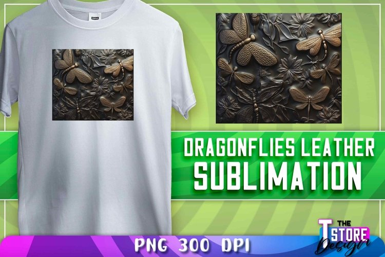 Dragonflies Leather Sublimation | T-Shirt Design | PNG File example image 1