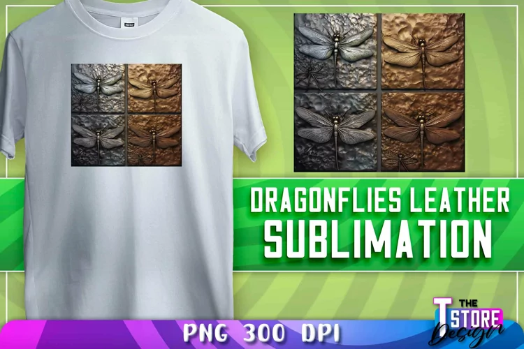 Dragonflies Leather Sublimation | T-Shirt Design | PNG File