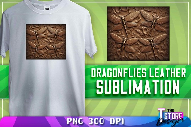 Dragonflies Leather Sublimation | T-Shirt Design | PNG File example image 1