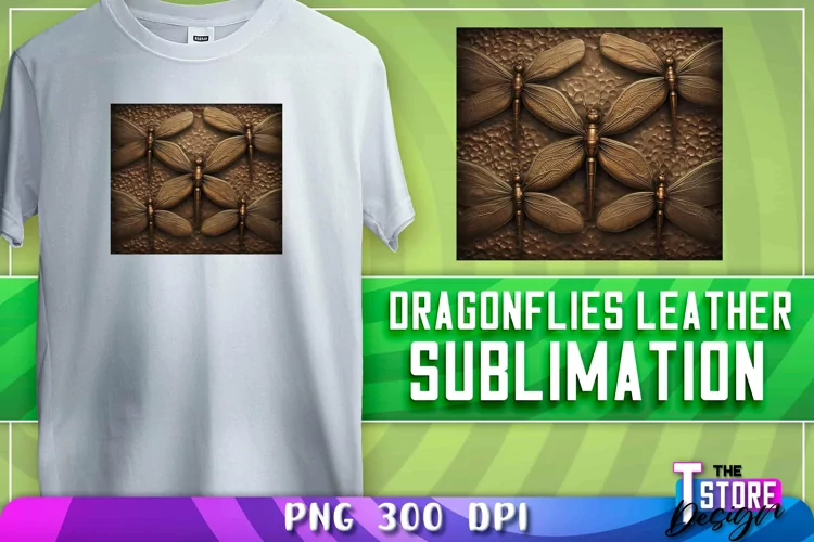 Dragonflies Leather Sublimation | T-Shirt Design | PNG File