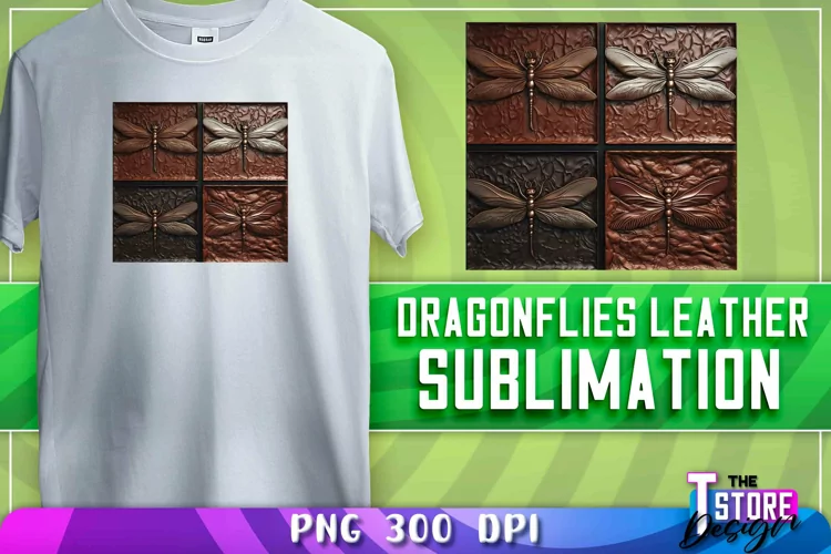 Dragonflies Leather Sublimation | T-Shirt Design | PNG File